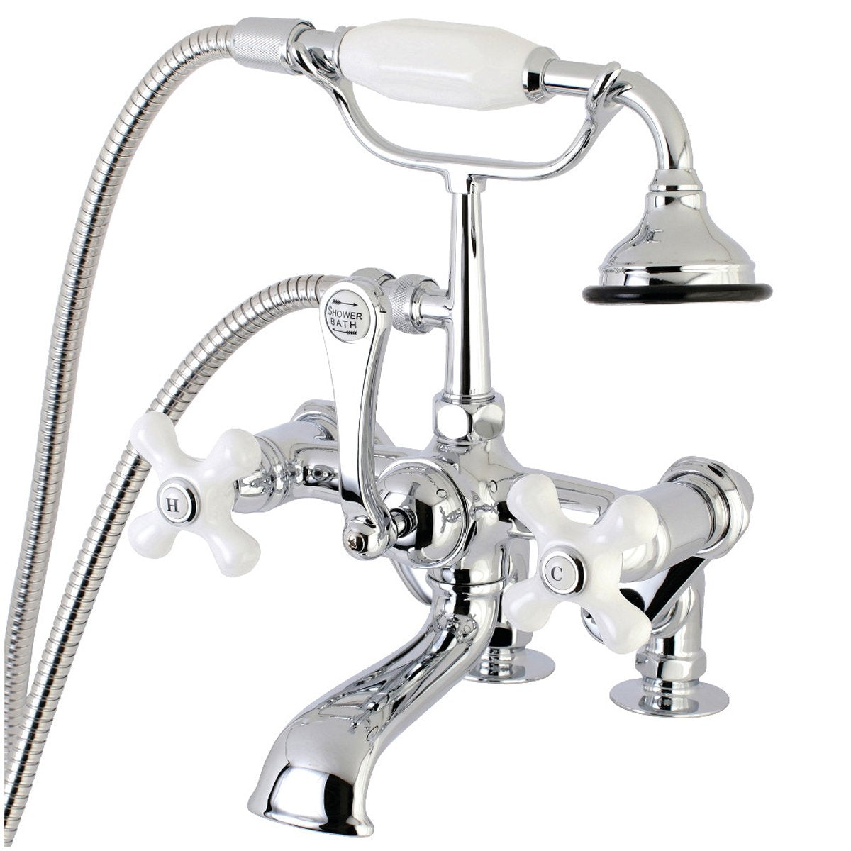 Kingston Brass Aqua Vintage 7-Inch Tub Faucet with Hand Shower in Polished Chrome