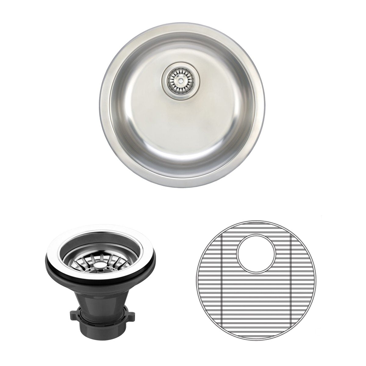 Wells Sinkware 19-Inch Round 18-Gauge Undermount Single Bowl Stainless Steel Kitchen Bar Sink with Grid Rack and Strainer-Kitchen Sinks Fast Shipping at Directsinks.