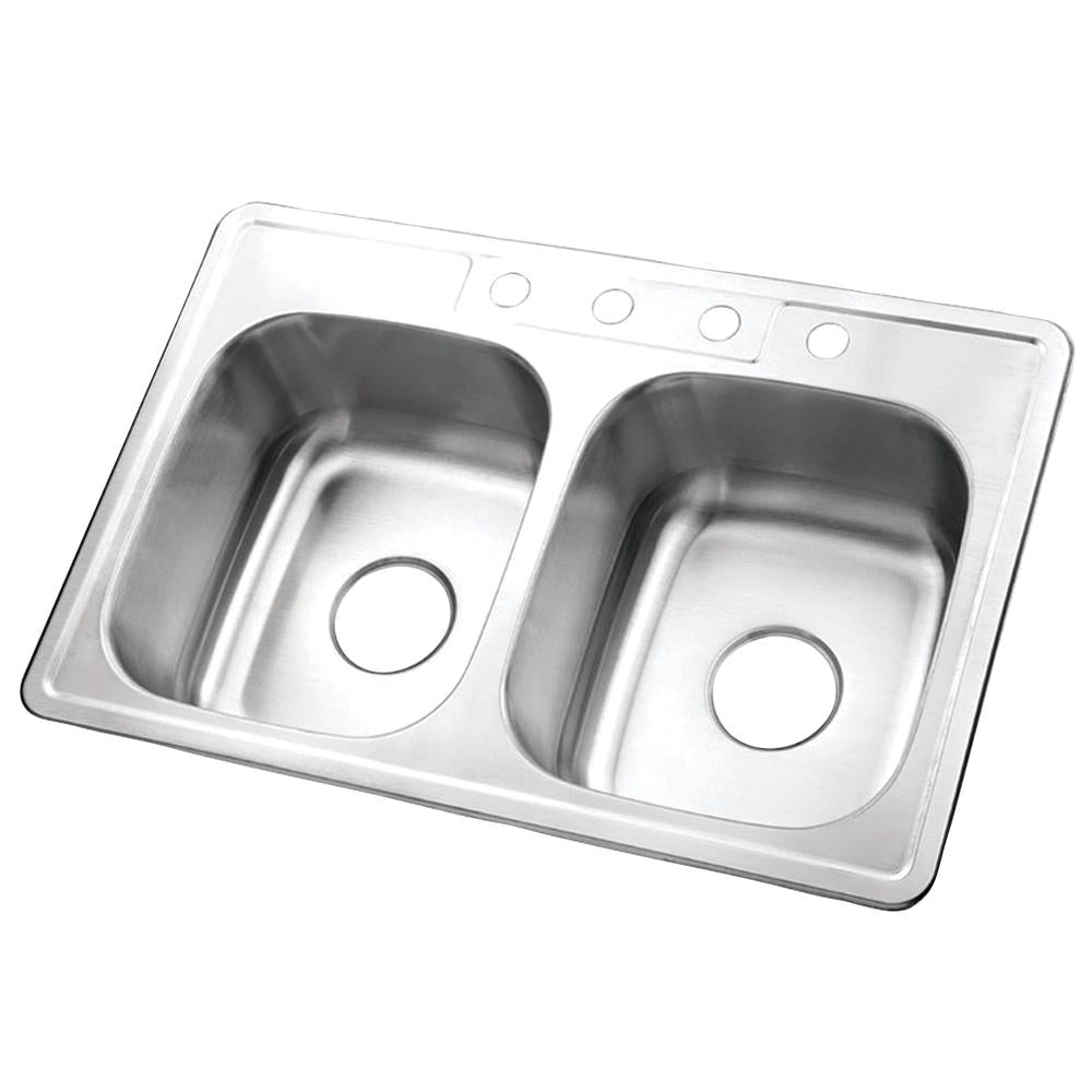 Gourmetier K33228DBN Carefree Stainless Steel Double Bowl Self-rimming Kitchen Sink, Satin Nickel-Kitchen Sinks-Free Shipping-Directsinks.