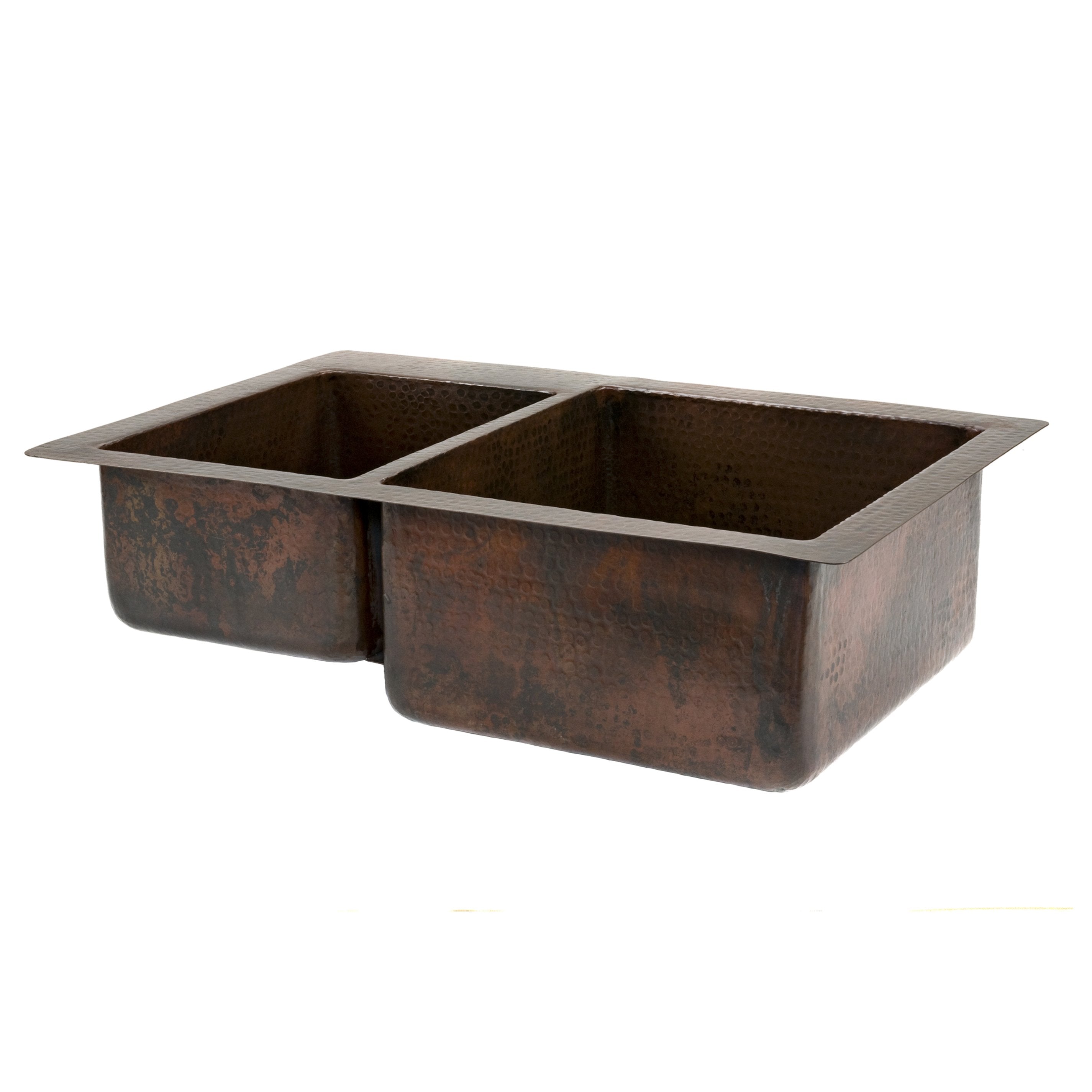 Premier Copper Products 33" Hammered Copper Kitchen 40/60 Double Basin Sink-DirectSinks