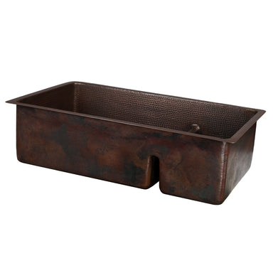 Premier Copper Products 33" Hammered Copper Kitchen 70/30 Double Basin Sink with Short 5" Divider-DirectSinks