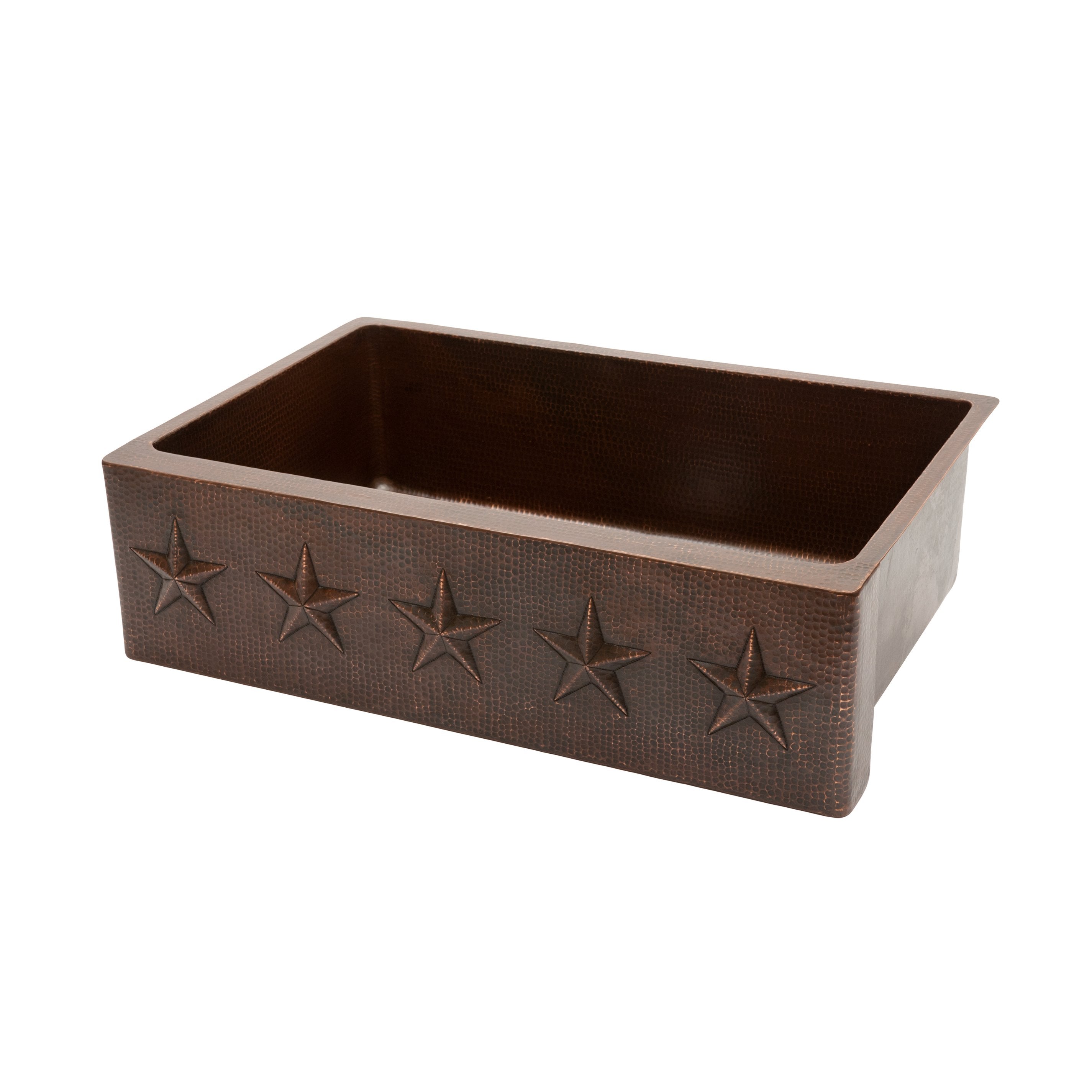 Premier Copper Products 33" Hammered Copper Kitchen Apron Single Basin Sink with Star Design-DirectSinks