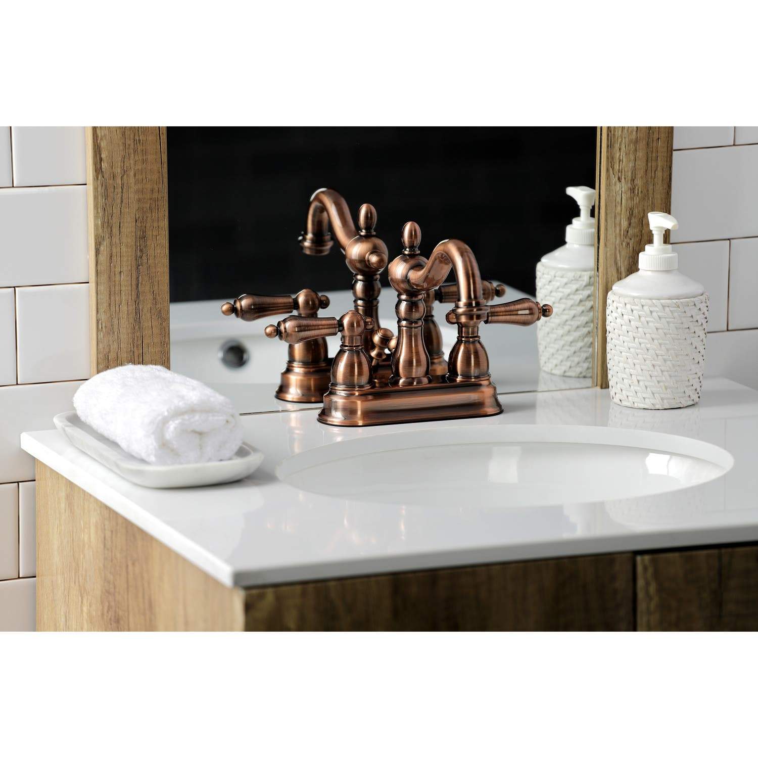 Kingston Brass KB160ALAC Heritage 4 in. Centerset Bathroom Faucet, Antique Copper
