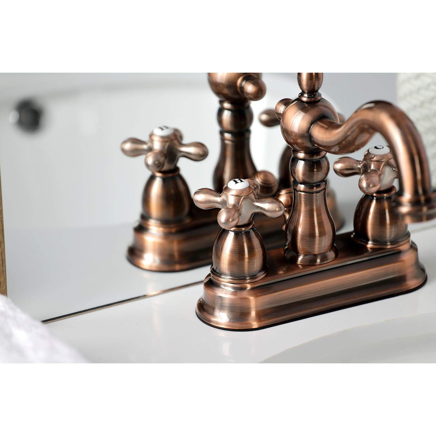 Kingston Brass KB160AXAC Heritage 4 in. Centerset Bathroom Faucet, Antique Copper