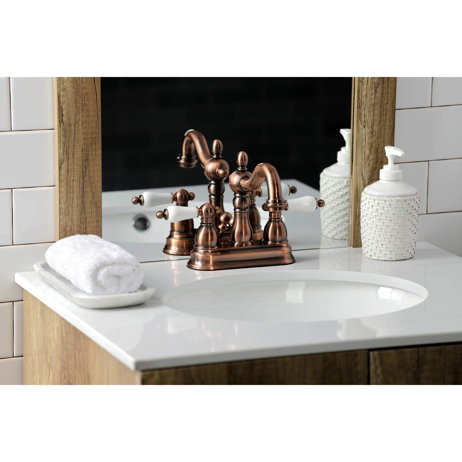 Kingston Brass KB160PLAC Heritage 4 in. Centerset Bathroom Faucet, Antique Copper