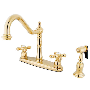 Kingston Brass Heritage 8" Center Two Handle Kitchen Faucet with Brass Sprayer-Kitchen Faucets-Free Shipping-Directsinks.
