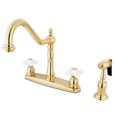 Kingston Brass Heritage 8" Center Two Handle Deck Mount Kitchen Faucet with Brass Sprayer-Kitchen Faucets-Free Shipping-Directsinks.