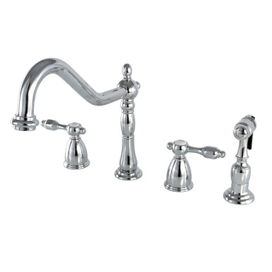 Kingston Brass Tudor Classic 8" Center Kitchen Faucet with Brass Sprayer-Kitchen Faucets-Free Shipping-Directsinks.