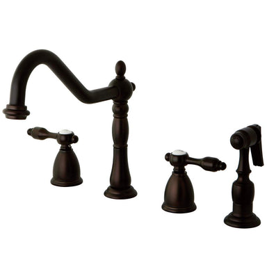 Kingston Brass Tudor Four Hole 8" Center Kitchen Faucet with Brass Sprayer-Kitchen Faucets-Free Shipping-Directsinks.