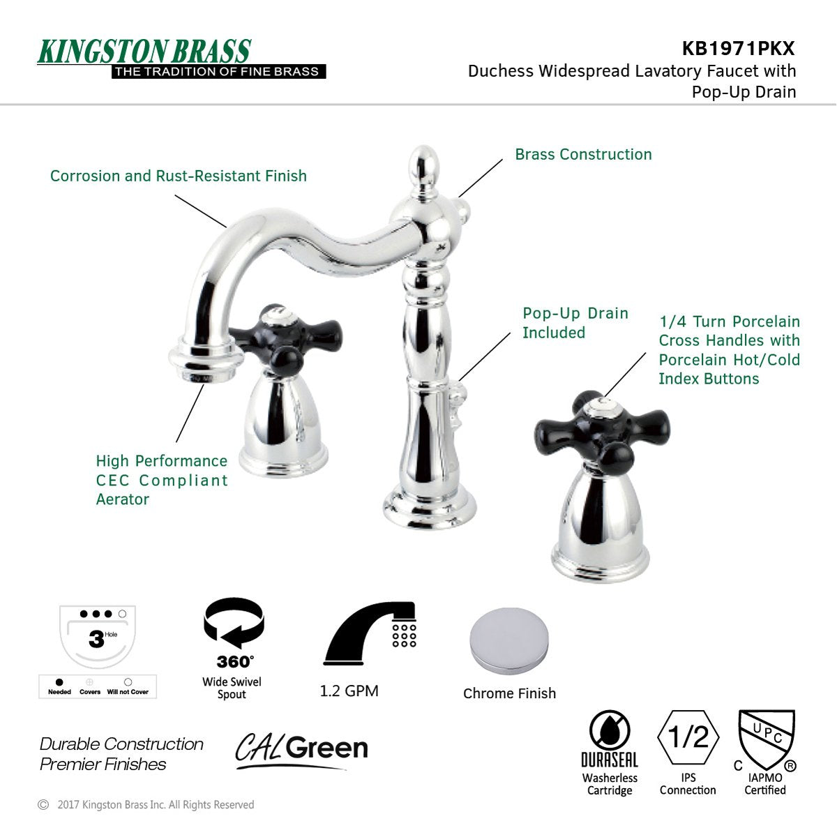 Kingston Brass Duchess 3-Hole 8-Inch Widespread Bathroom Faucet