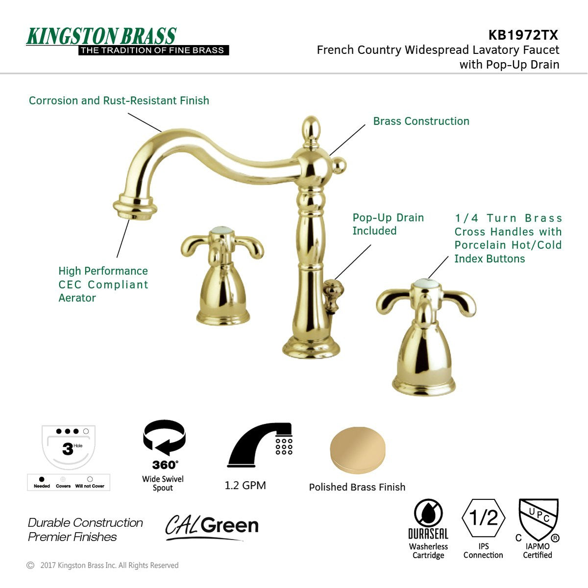 Kingston Brass French Country 8-Inch Widespread Bathroom Faucet