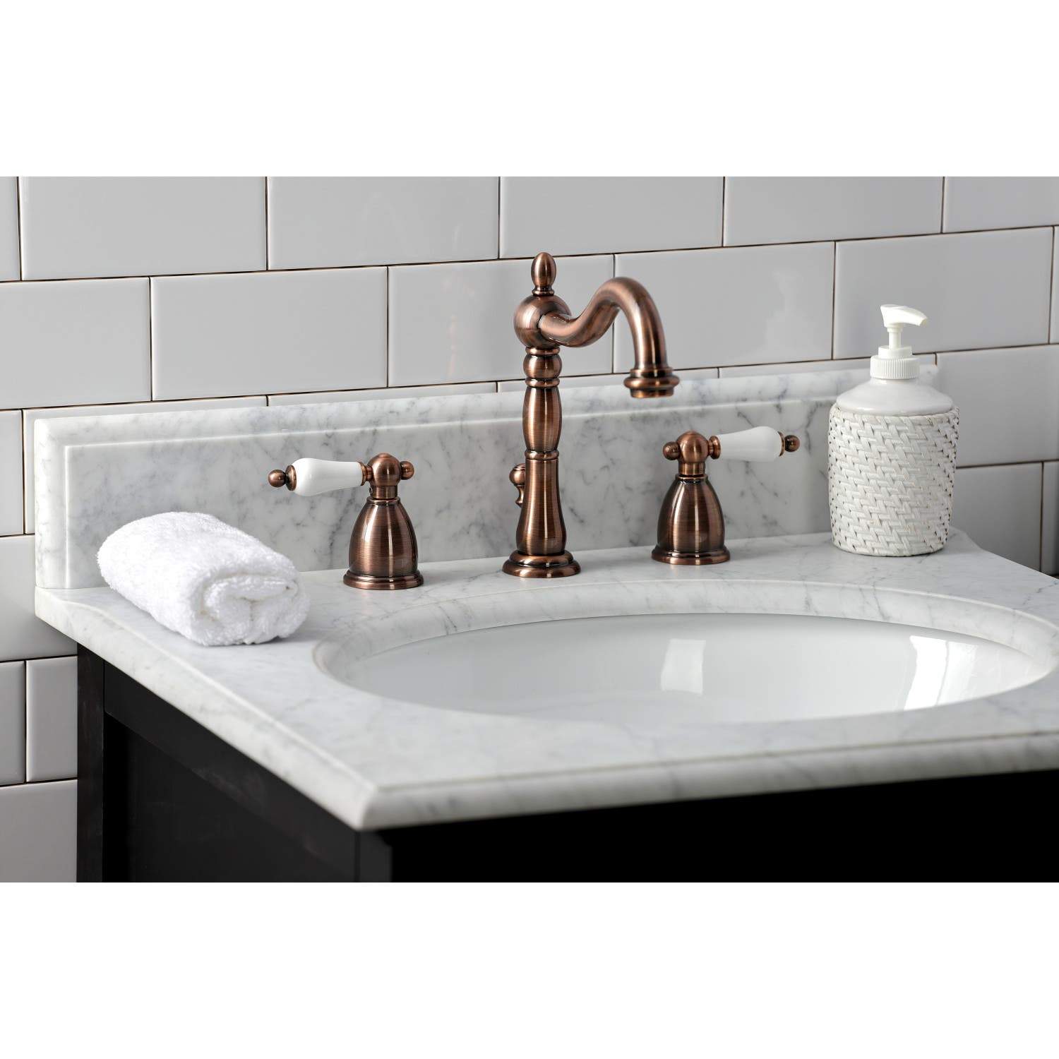 Kingston Brass KB197PLAC 8 in. Widespread Bathroom Faucet, Antique Copper
