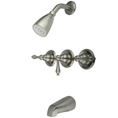 Kingston Brass Magellan Three Handle Tub and Shower Faucet in Satin Nickel-Shower Faucets-Free Shipping-Directsinks.