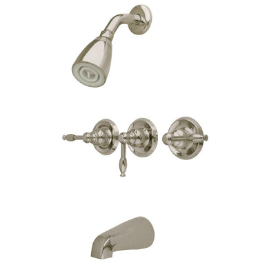 Kingston Brass KB238KL Magellan Three Handle Tub and Shower Faucet in Satin Nickel-Shower Faucets-Free Shipping-Directsinks.