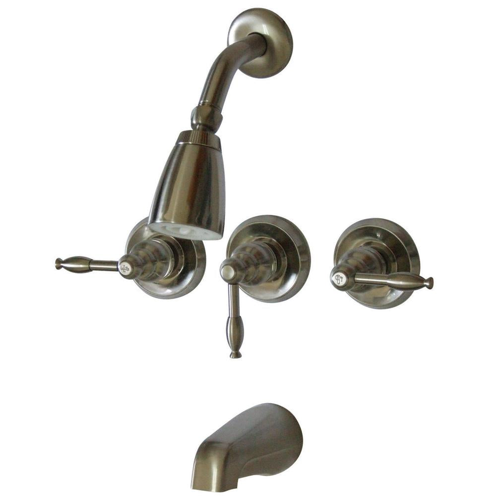 Kingston Brass KB238KL Magellan Three Handle Tub and Shower Faucet in Satin Nickel-Shower Faucets-Free Shipping-Directsinks.