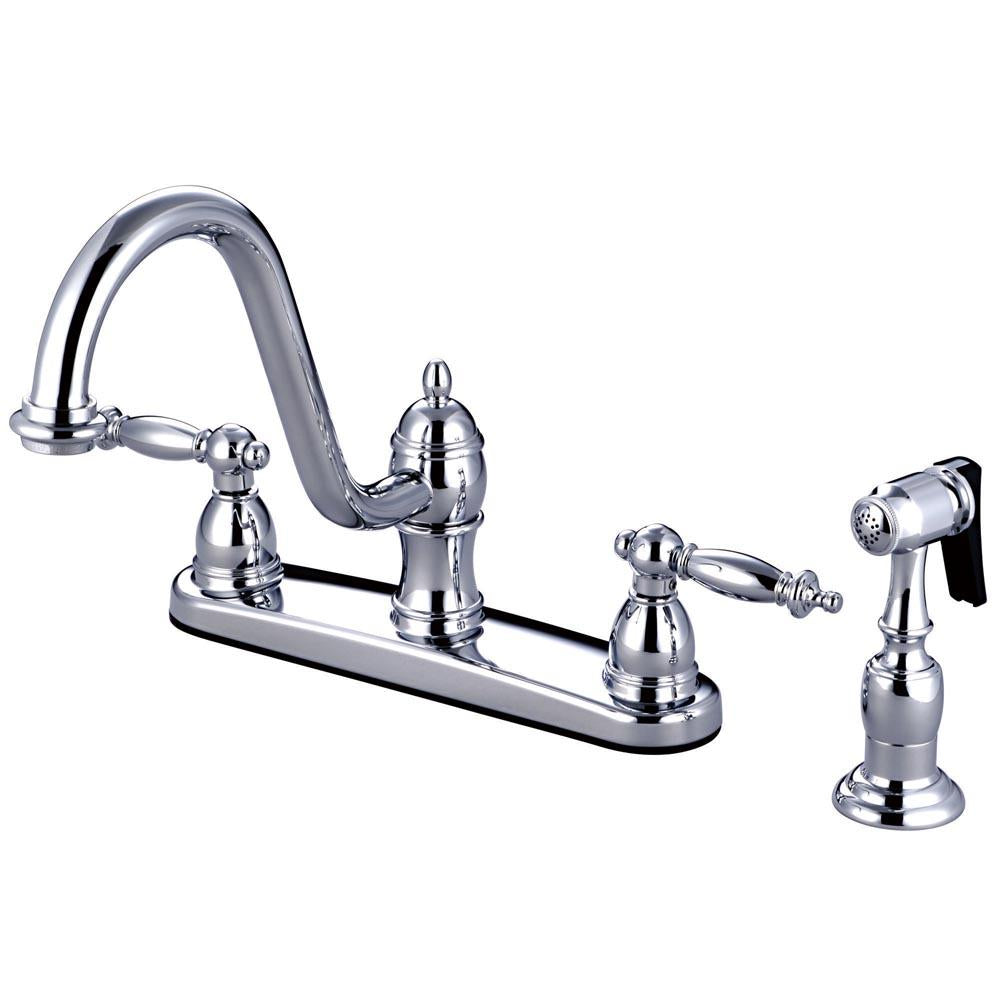 Kingston Brass Templeton Double Handle 8" Centerset Kitchen Faucet with Brass Sprayer-Kitchen Faucets-Free Shipping-Directsinks.