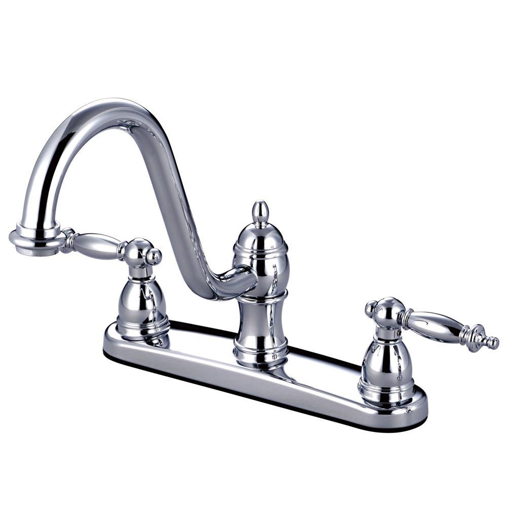 Kingston Brass Templeton Double Handle 8" Centerset Kitchen Faucet without Sprayer in Polished Chrome-Kitchen Faucets-Free Shipping-Directsinks.