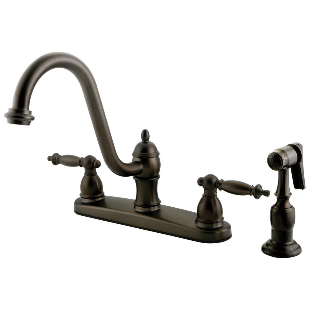 Kingston Brass Templeton Double Handle 8" Centerset Kitchen Faucet with Brass Sprayer-Kitchen Faucets-Free Shipping-Directsinks.