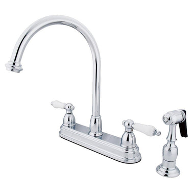 Kingston Brass Restoration Two Handle 8" Kitchen Faucet with Brass Sprayer and Lever Handle-Kitchen Faucets-Free Shipping-Directsinks.