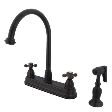 Kingston Brass Restoration Classic Two Handle 8" Kitchen Faucet with Brass Sprayer-Kitchen Faucets-Free Shipping-Directsinks.