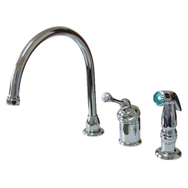Kingston Brass Buckingham Single Handle Kitchen Faucet with Chrome Sprayer-Kitchen Faucets-Free Shipping-Directsinks.
