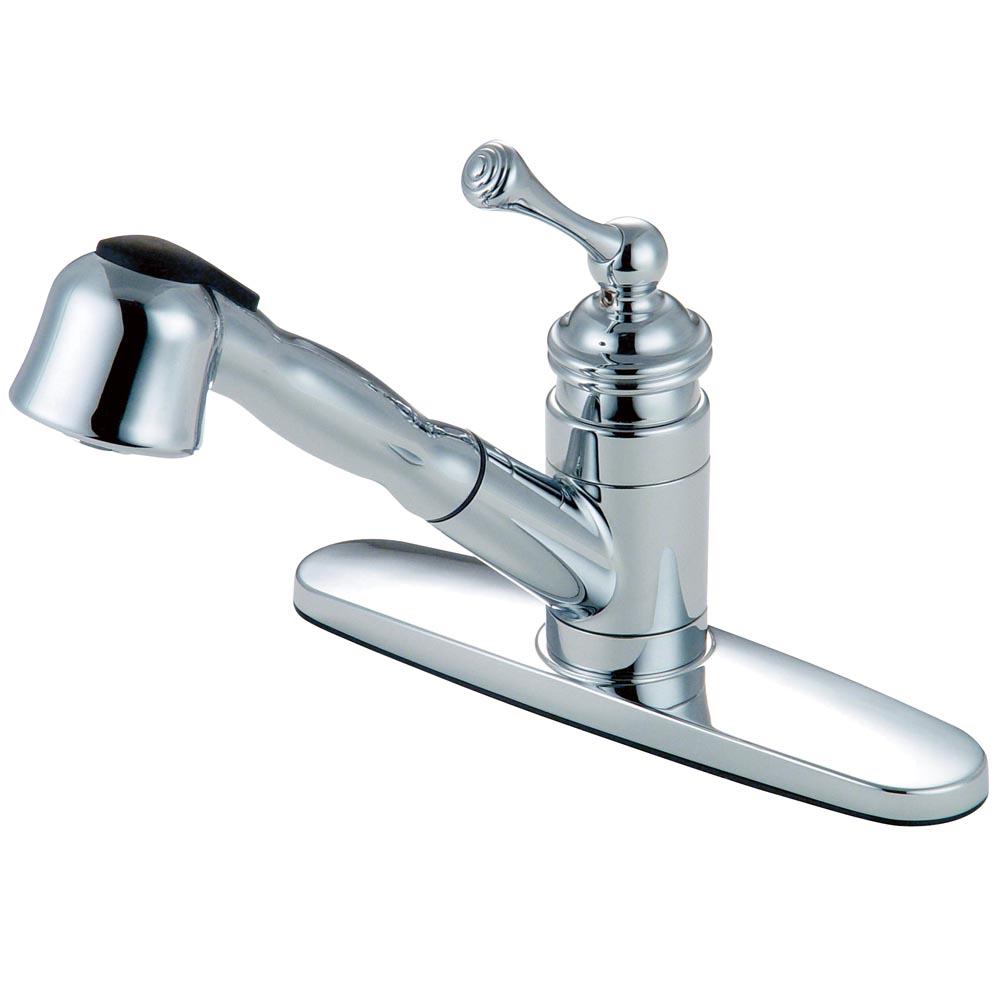 Kingston Brass Vintage Single Handle 8" Mono Deck Pull-Out Kitchen Faucet-Kitchen Faucets-Free Shipping-Directsinks.