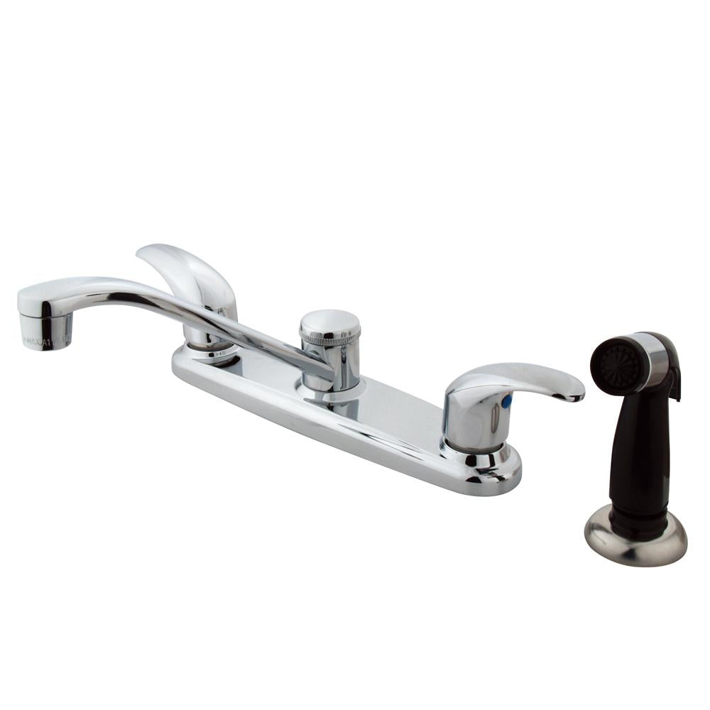 Kingston Brass Legacy Double Handle 8" Centerset Kitchen Faucet with Black Sprayer-Kitchen Faucets-Free Shipping-Directsinks.