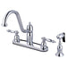 Kingston Brass Templeton Double Handle 8" Kitchen Faucet with Brass Sprayer in Polished Chrome-Kitchen Faucets-Free Shipping-Directsinks.