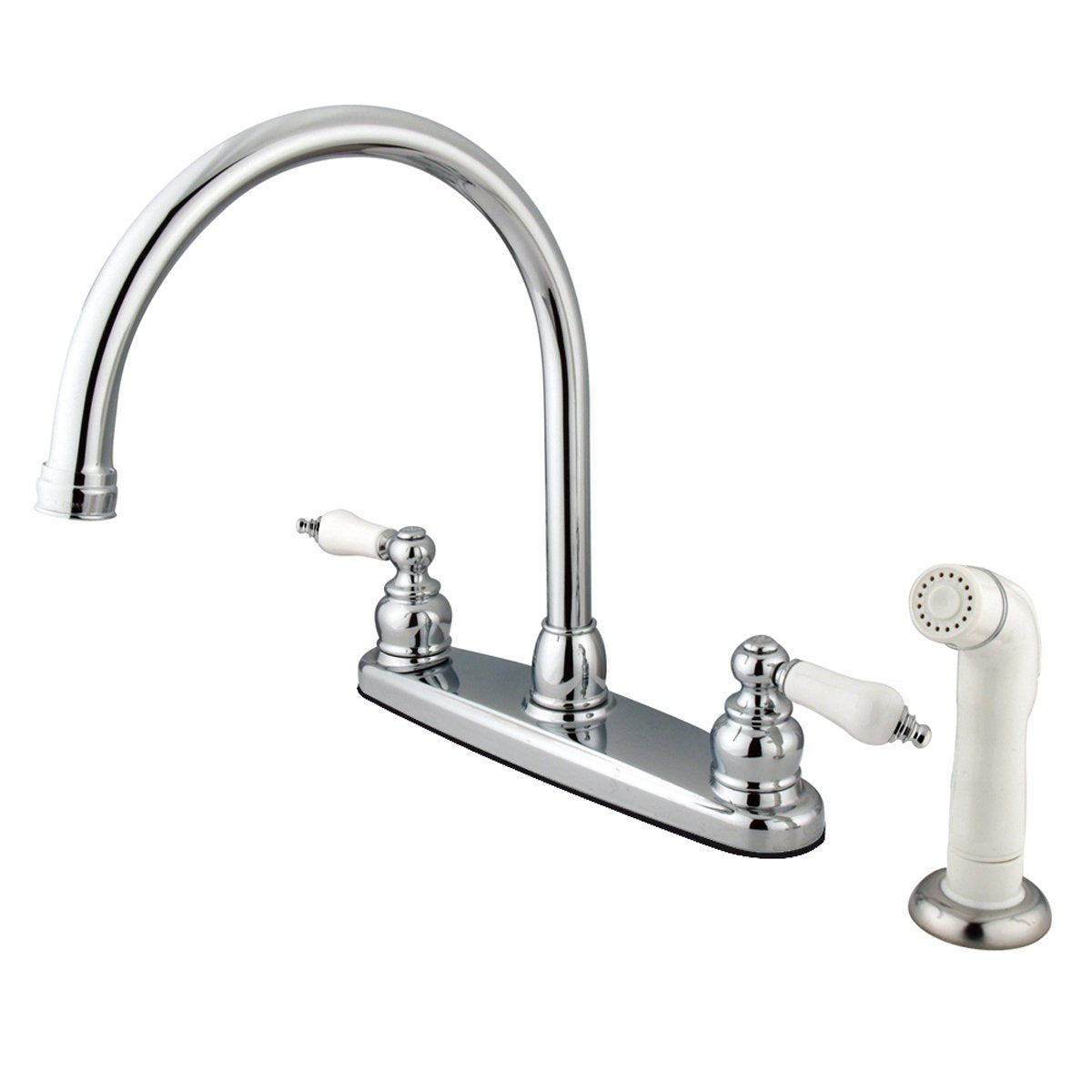 Kingston Brass Vintage Double Handle Goose Neck Kitchen Faucet with White Sprayer-Kitchen Faucets-Free Shipping-Directsinks.