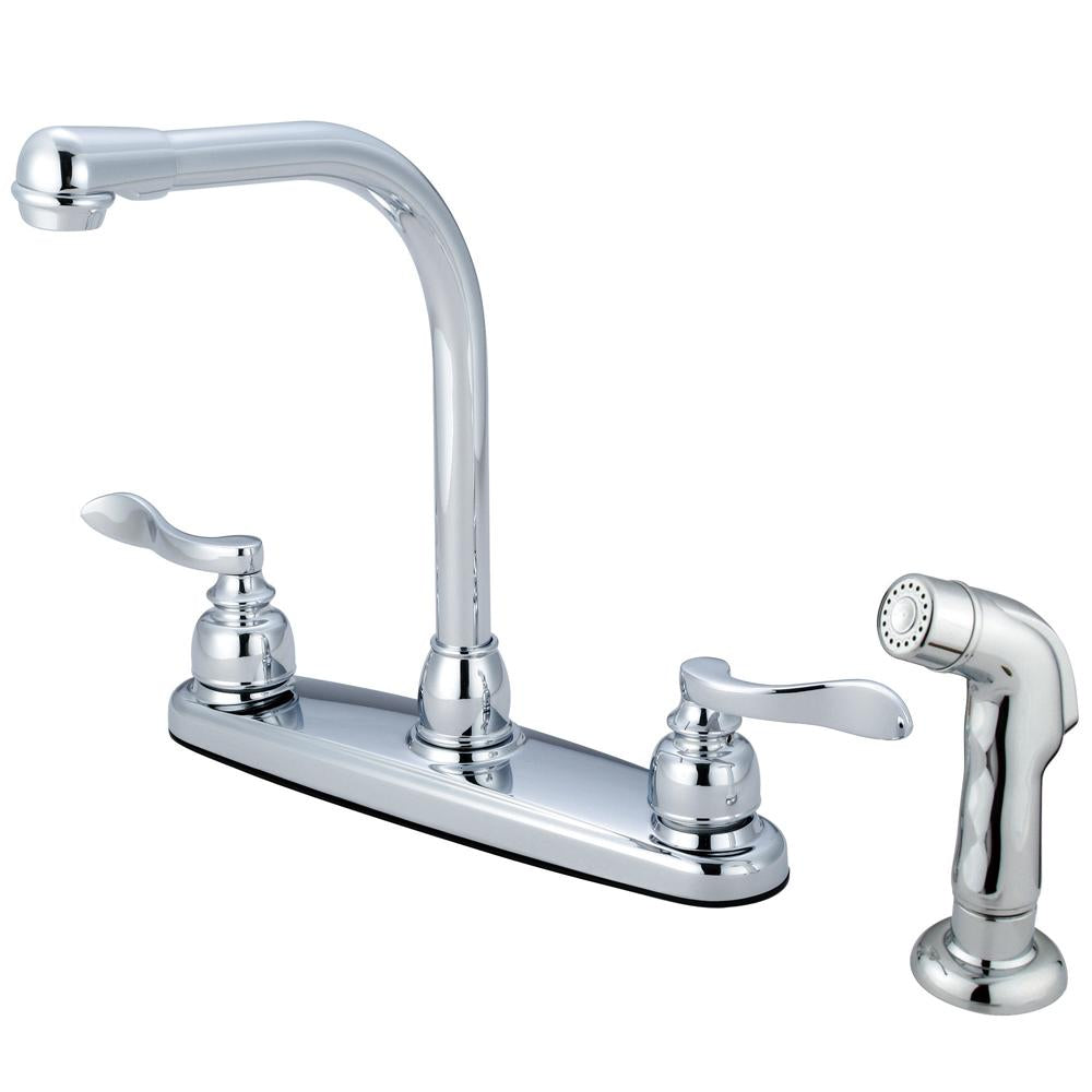 Kingston Brass Nuwave French Double Handle 8" Centerset High-Arch Kitchen Faucet with Matching Sprayer-Kitchen Faucets-Free Shipping-Directsinks.