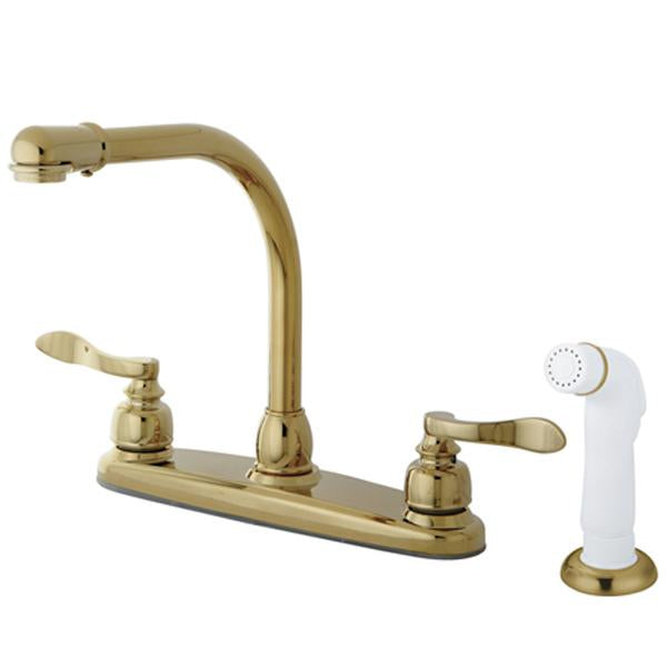 Kingston Brass NuWave French 8" Centerset High Arch Kitchen Faucet with Twin Lever Handle and White Sprayer-Kitchen Faucets-Free Shipping-Directsinks.