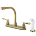 Kingston Brass NuWave French 8" Centerset High Arch Kitchen Faucet with Twin Lever Handle and White Sprayer-Kitchen Faucets-Free Shipping-Directsinks.