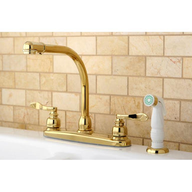 Kingston Brass NuWave French 8" Centerset High Arch Kitchen Faucet with Twin Lever Handle and White Sprayer-Kitchen Faucets-Free Shipping-Directsinks.