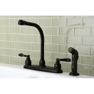 Kingston Brass NuWave French 8" Centerset High Arch Kitchen Faucet with Twin Lever Handle and Matching Sprayer-Kitchen Faucets-Free Shipping-Directsinks.