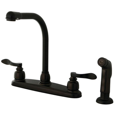 Kingston Brass NuWave French 8" Centerset High Arch Kitchen Faucet with Twin Lever Handle and Matching Sprayer-Kitchen Faucets-Free Shipping-Directsinks.