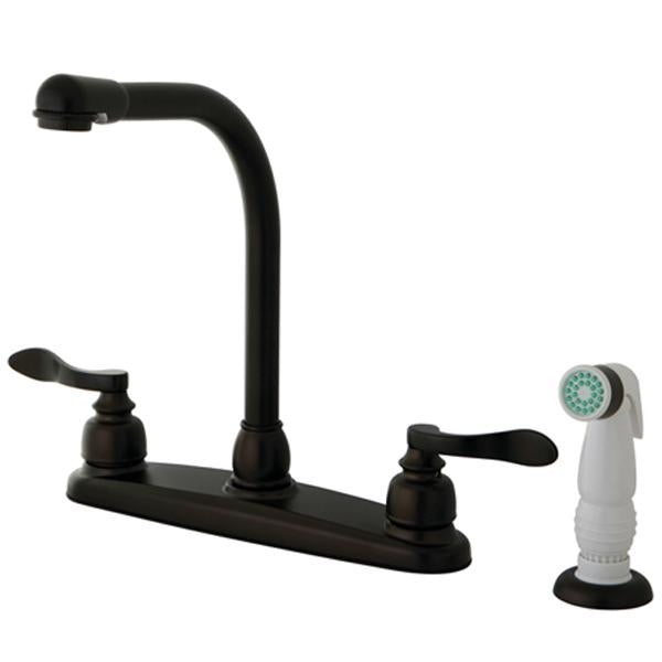 Kingston Brass KB8755NFL NuWave French 8" Centerset High Arch Kitchen Faucet with Twin Lever Handle and White Sprayer-Kitchen Faucets-Free Shipping-Directsinks.