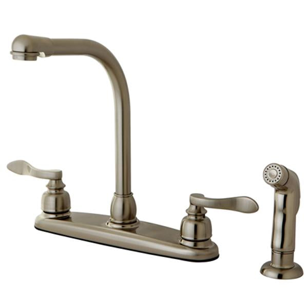 Kingston Brass NuWave French 8" Centerset High Arch Kitchen Faucet with Twin Lever Handle and Matching Sprayer-Kitchen Faucets-Free Shipping-Directsinks.