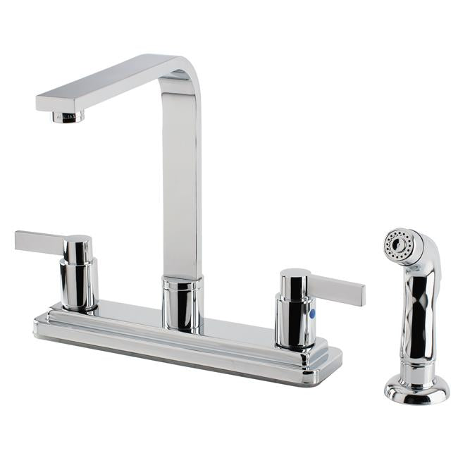 Kingston Brass NuvoFusion Double Handle High Rise Spout Kitchen Faucet with Side Sprayer-Kitchen Faucets-Free Shipping-Directsinks.