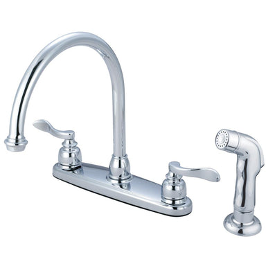 Kingston Brass Nuwave French Double Handle 8" Centerset Kitchen Faucet with Matching Sprayer-Kitchen Faucets-Free Shipping-Directsinks.