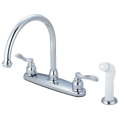 Kingston Brass Nuwave French Double Handle 8" Centerset Kitchen Faucet with White Sprayer-Kitchen Faucets-Free Shipping-Directsinks.