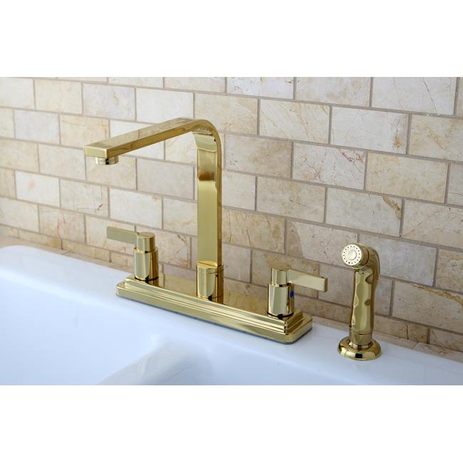 Kingston Brass Nuvofusion Euro high Rise Spout Kitchen Faucet with Side Sprayer-Kitchen Faucets-Free Shipping-Directsinks.