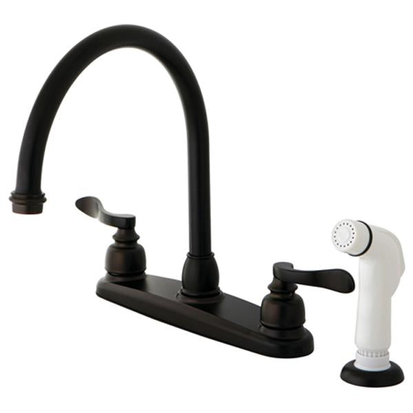 Kingston Brass NuWave French 8" Centerset Kitchen Faucet with Twin Lever Handle and White Sprayer-Kitchen Faucets-Free Shipping-Directsinks.