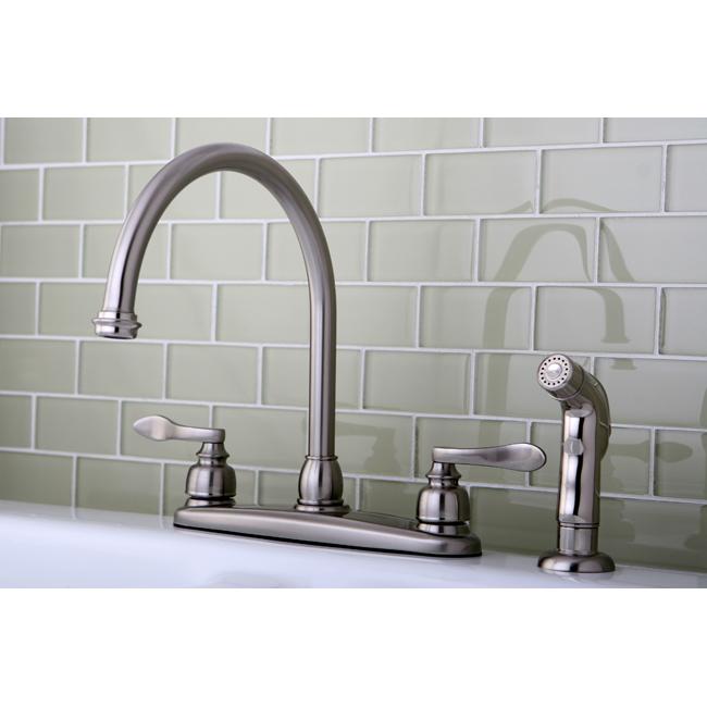 Kingston Brass NuWave French 8" Centerset Kitchen Faucet with Twin Lever Handle and Matching Sprayer-Kitchen Faucets-Free Shipping-Directsinks.