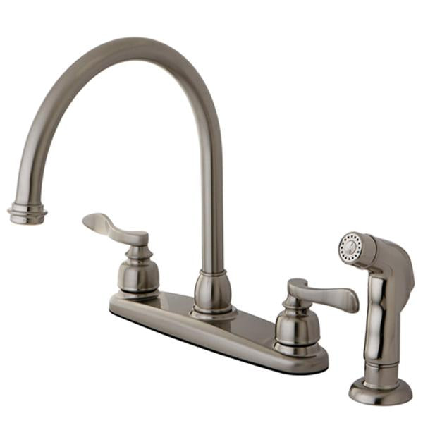 Kingston Brass NuWave French 8" Centerset Kitchen Faucet with Twin Lever Handle and Matching Sprayer-Kitchen Faucets-Free Shipping-Directsinks.