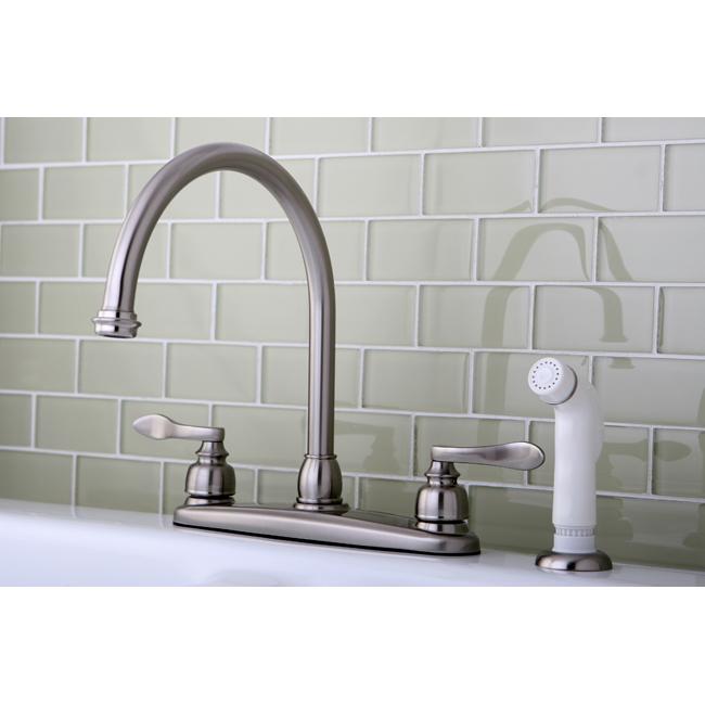 Kingston Brass NuWave French 8" Centerset Kitchen Faucet with Twin Lever Handle and White Sprayer-Kitchen Faucets-Free Shipping-Directsinks.