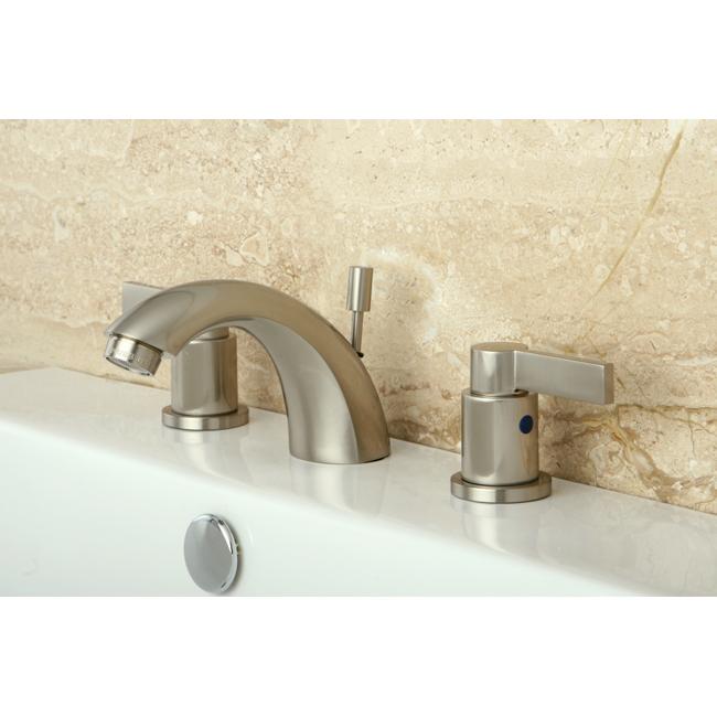 Kingston Brass NuvoFusion 4" to 8" Mini Widespread Double Handle Lavatory Faucet with Brass Pop-up-Bathroom Faucets-Free Shipping-Directsinks.
