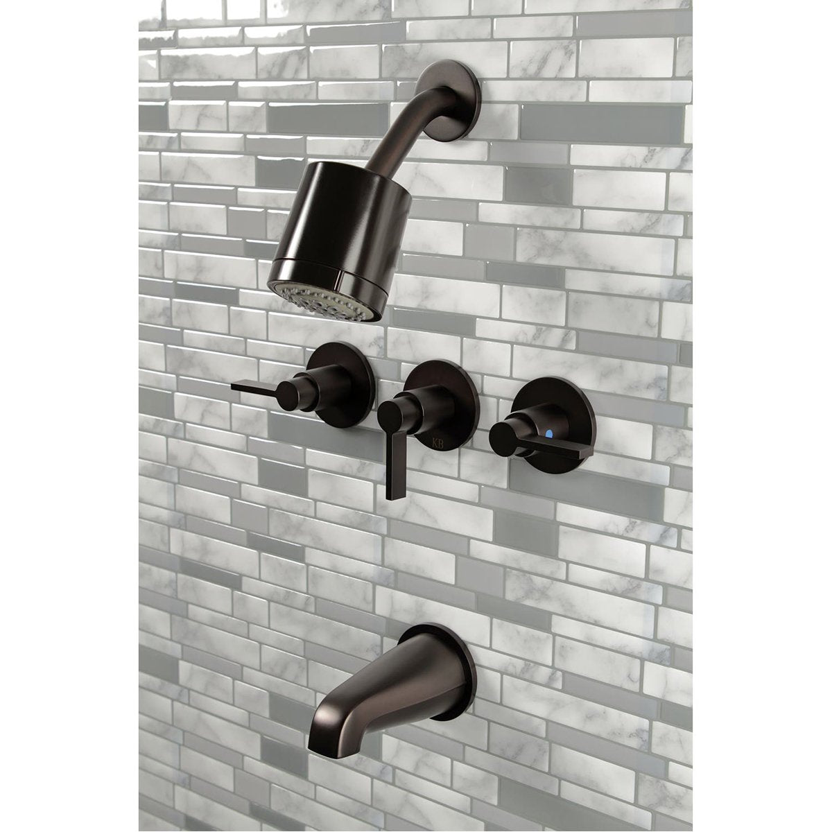 Kingston Brass NuvoFusion Three-Handle Tub and Shower Faucet