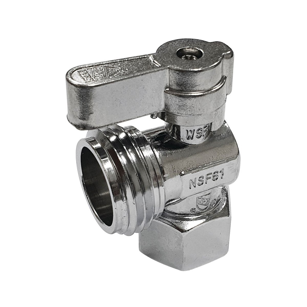1/2" FIP x 3/4" Hose Thread Angle Shut Off Valve in Polished Chrome