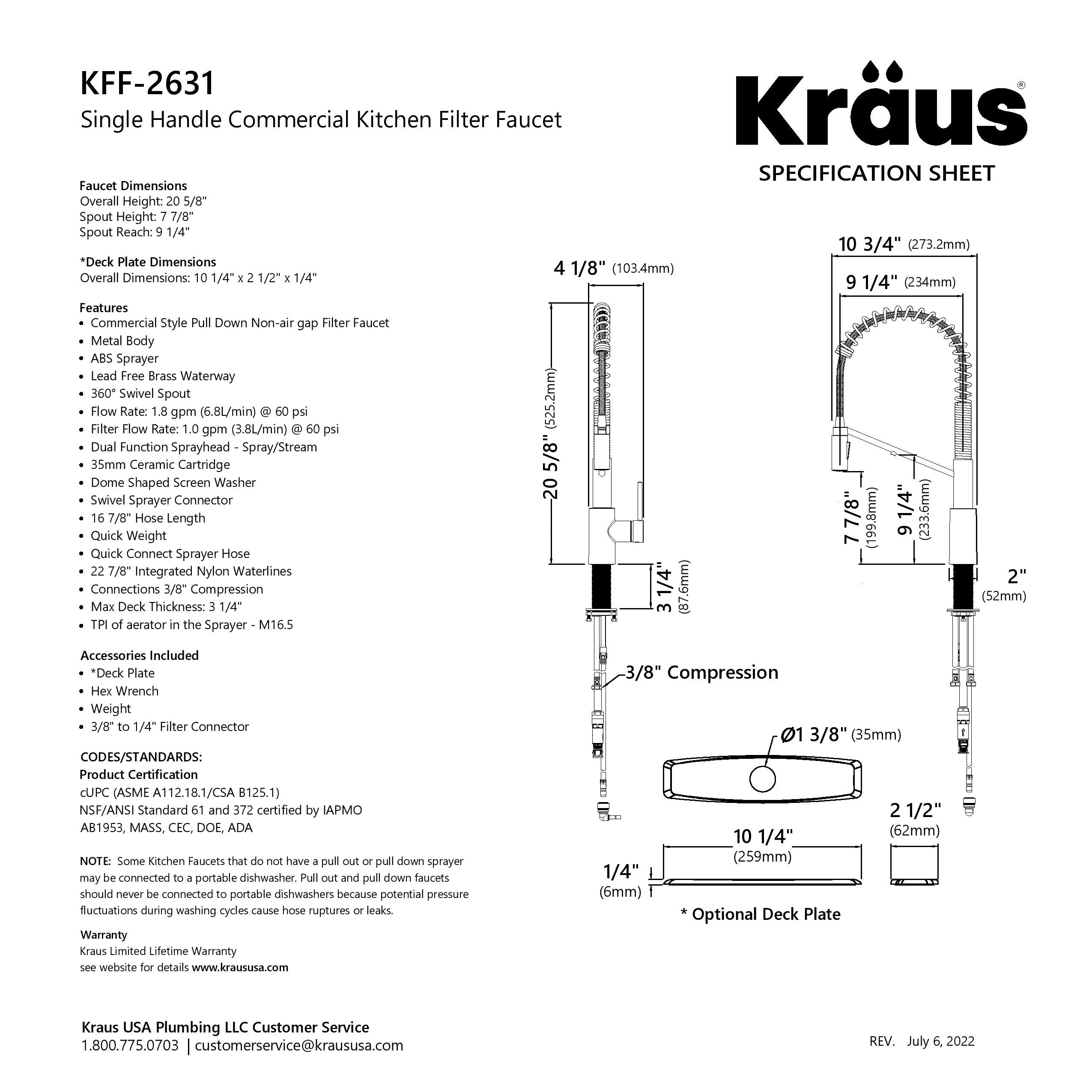 KRAUS Oletto 2-in-1 Commercial Style Kitchen Faucet with Integrated Water Filter Dispenser in Matte Black