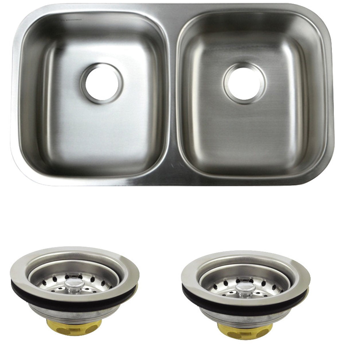 Kingston Brass 31.75" x 18.38" x 7.25" Undermount Stainless Steel Double Bowl Kitchen Sink Combo with Strainers
